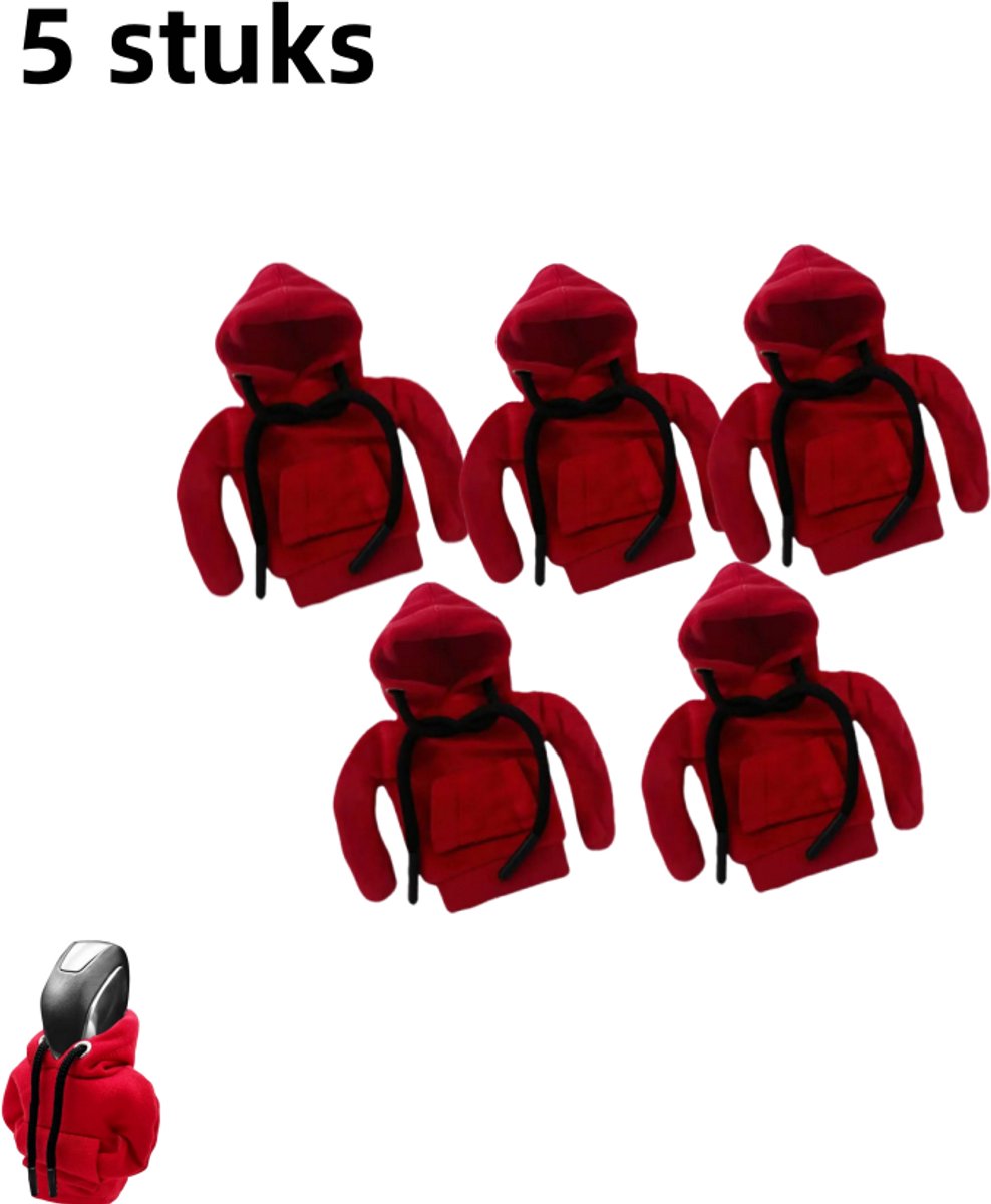 Image of 5 stuks - auto versnellingspookhoes - versnellingspook hoodie sweatshirt - handremversnelling kleine kledingdecoratie - versnellingspookbescherming creatief - rood en zwart touw