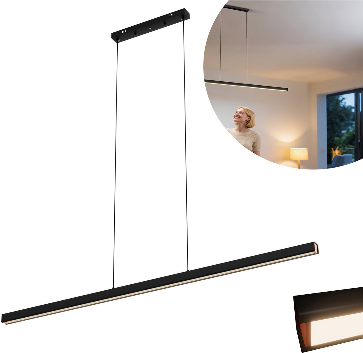 MODERNE LED PENDELLEUCHTE 60W KALTWEISS HÖHENVERSTELLBAR HÄNGELEUCHTE HÄNGELAMPE LINEARE DESIGN ESSZIMMERLAMPE DECKENLAMPE FÜR WOHNZIMMER, ESSZIMMER, KÜCHE, SCHLAFZIMMER, BÜRO