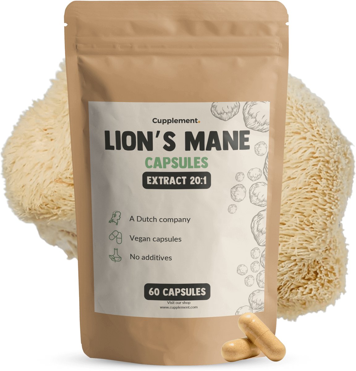 Cupplement Lion's Mane Extract Capsules 60 Stuks 20:1 Extract 400 MG Per...