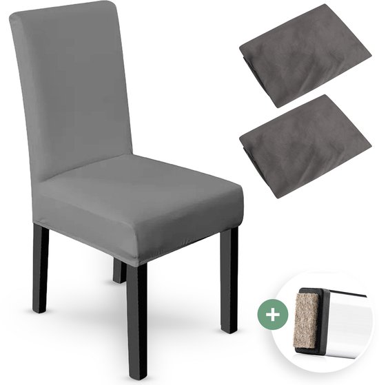 NOVOB® Stoelhoes Grijs (2 Stuks + Viltjes) - Hoes voor Eetkamerstoelen - Zetelhoes - Stoelovertrekken - Stretch | Universeel