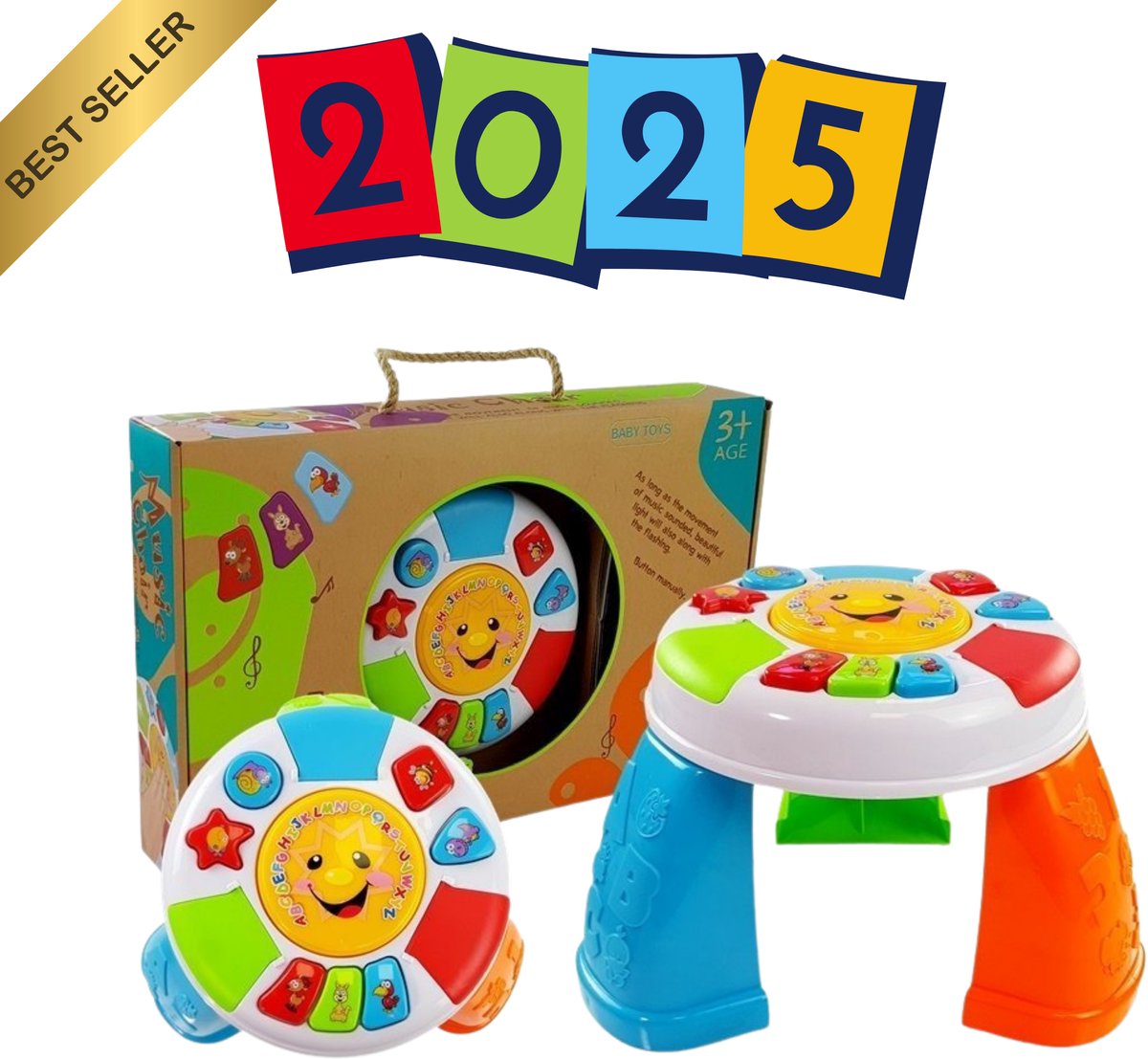 Educatieve Speeltafel voor Baby – Interactieve Tafel met Licht & Geluid – Kleurrijke Activiteitentafel met Piano, Dieren & Vormen – Speelgoed 1, 2, 3 Jaar - Leerzaam Speelgoed voor Peuters – Stimuleert Zintuigen + Gratis E-Book