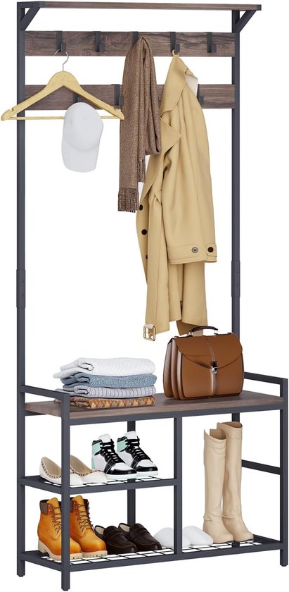 Kapstok met Schoenenrek - Industriële Kledingstandaard met 5 Niveaus, Garderobe voor