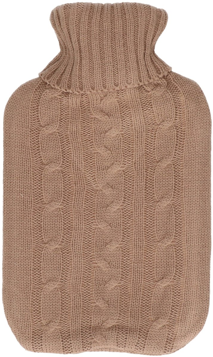 H&S Collection Warmwaterkruik - met zacht gebreide hoes - bruin - 1,75L - kruik