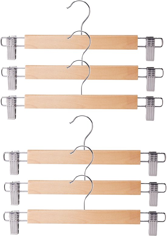 Cintres pour pantalons/jupes - Lot de 6 - Bois naturel - 33 cm - Cintres pour penderie/vêtements/pantalons