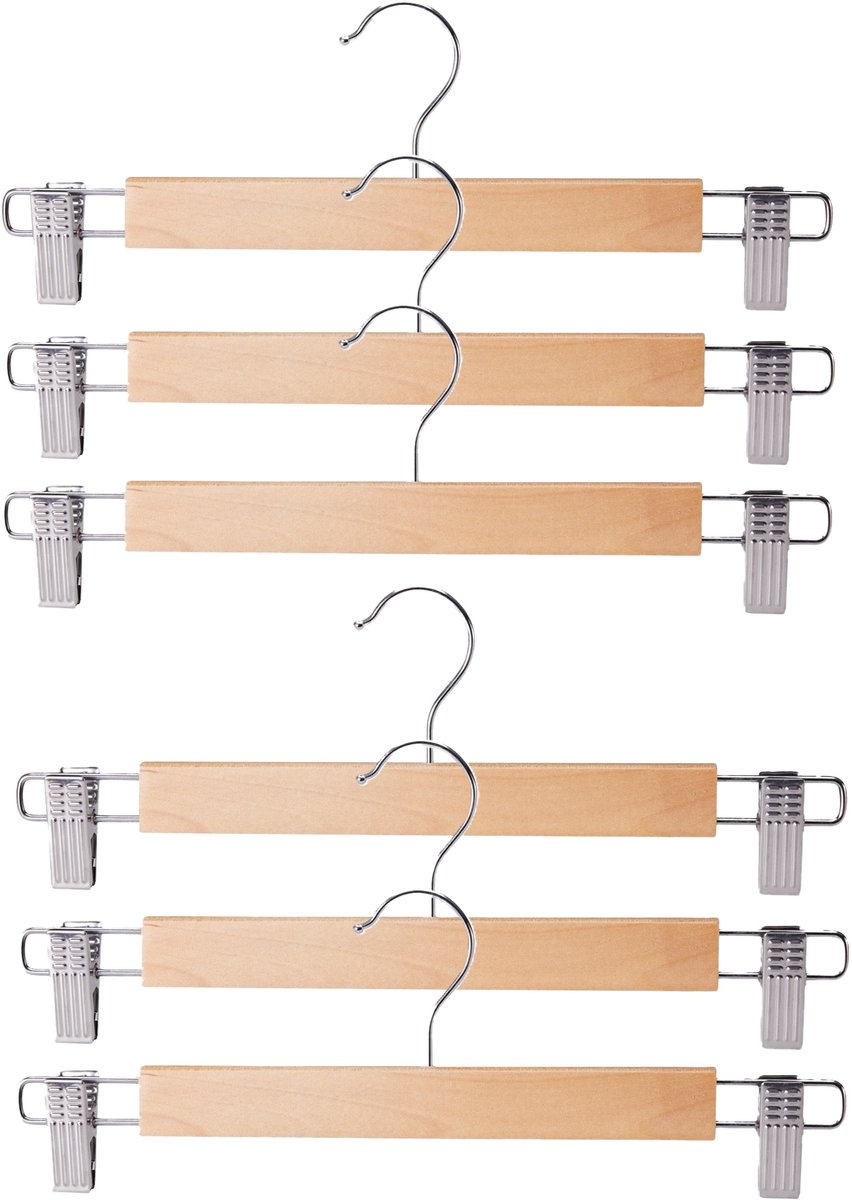 Storage Solutions broeken/rokken kledinghangers - set 6x stuks - naturel hout - 33 cm - Kledingkast hangers/kleerhangers/broekhangers
