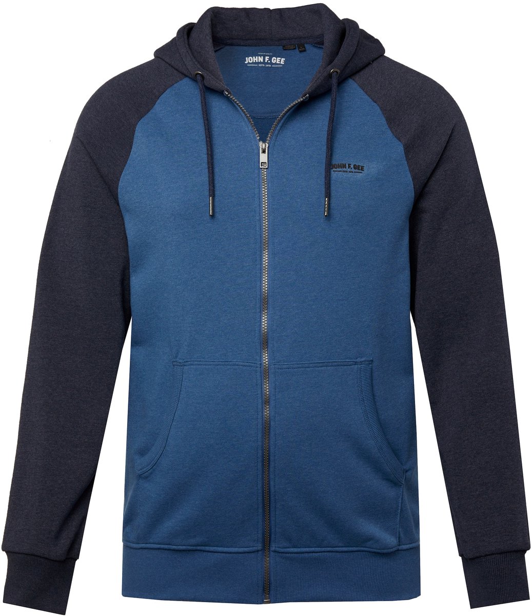 John F. Gee - Heren - Hoodie-jack kangoeroezak - Navy blauw - Maat L
