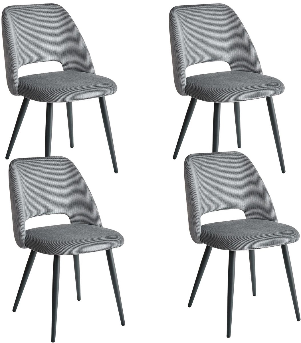 Set van 4 Corduroy Eetkamerstoelen – Stijlvolle Gestoffeerde Stoelen met Zachte Zitting – Ergonomisch Ontwerp – Comfortabele Stoelen voor Woonkamer & Eetkamer - Grijs