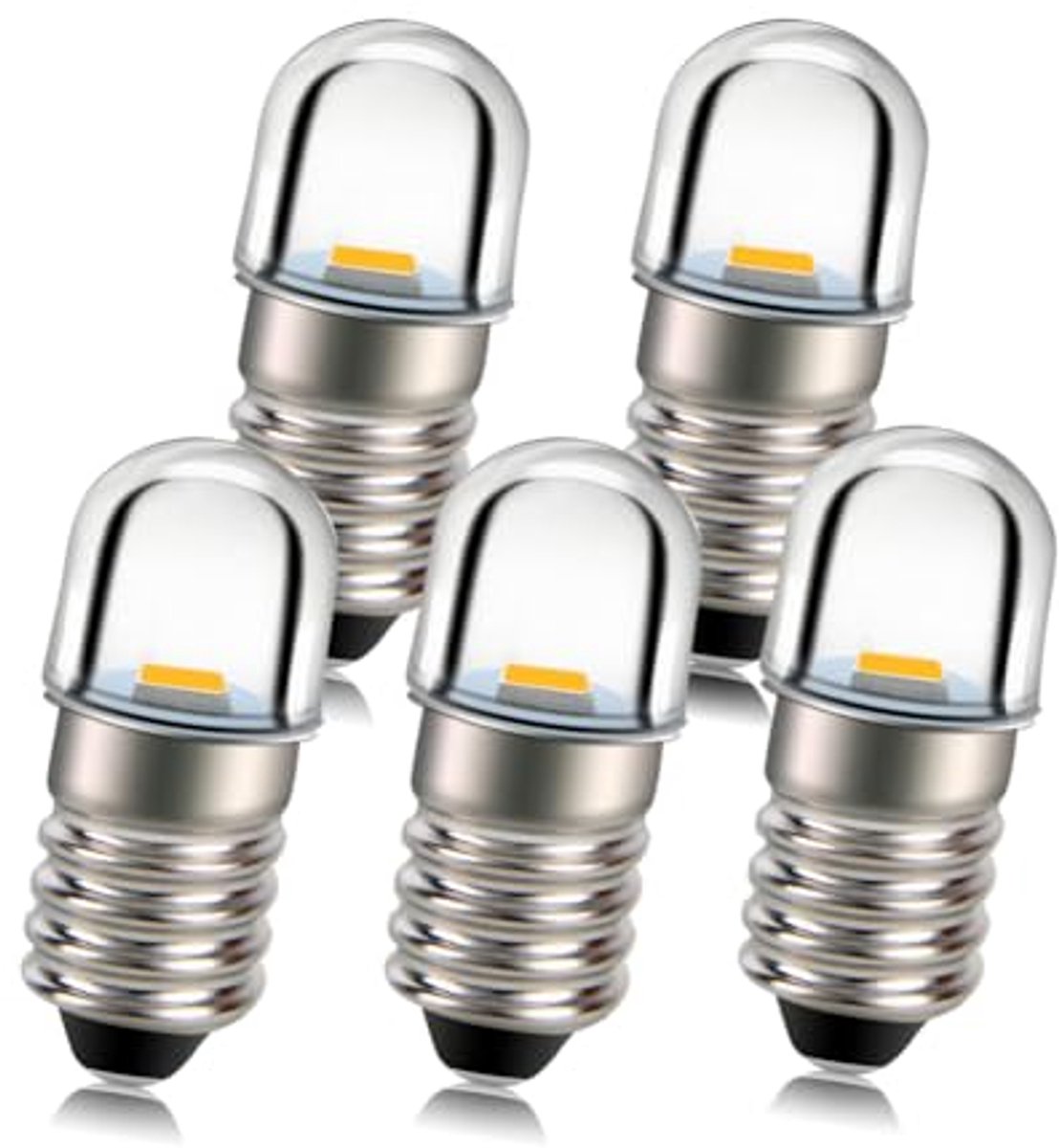 5 stuks 12V E10 Fitting LED Lampen - 1W Warm Wit - Vervanging voor Koplampen en Zaklampen