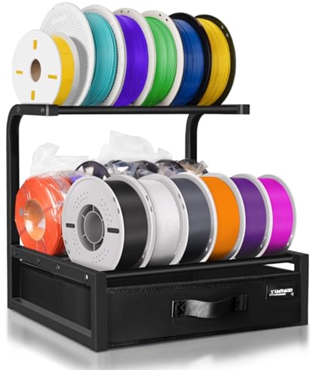 2-laags opbergrek voor 3D-printerfilament met stoffen lade - filamentspoelhouder voor PLA, PETG, ABS en TPU