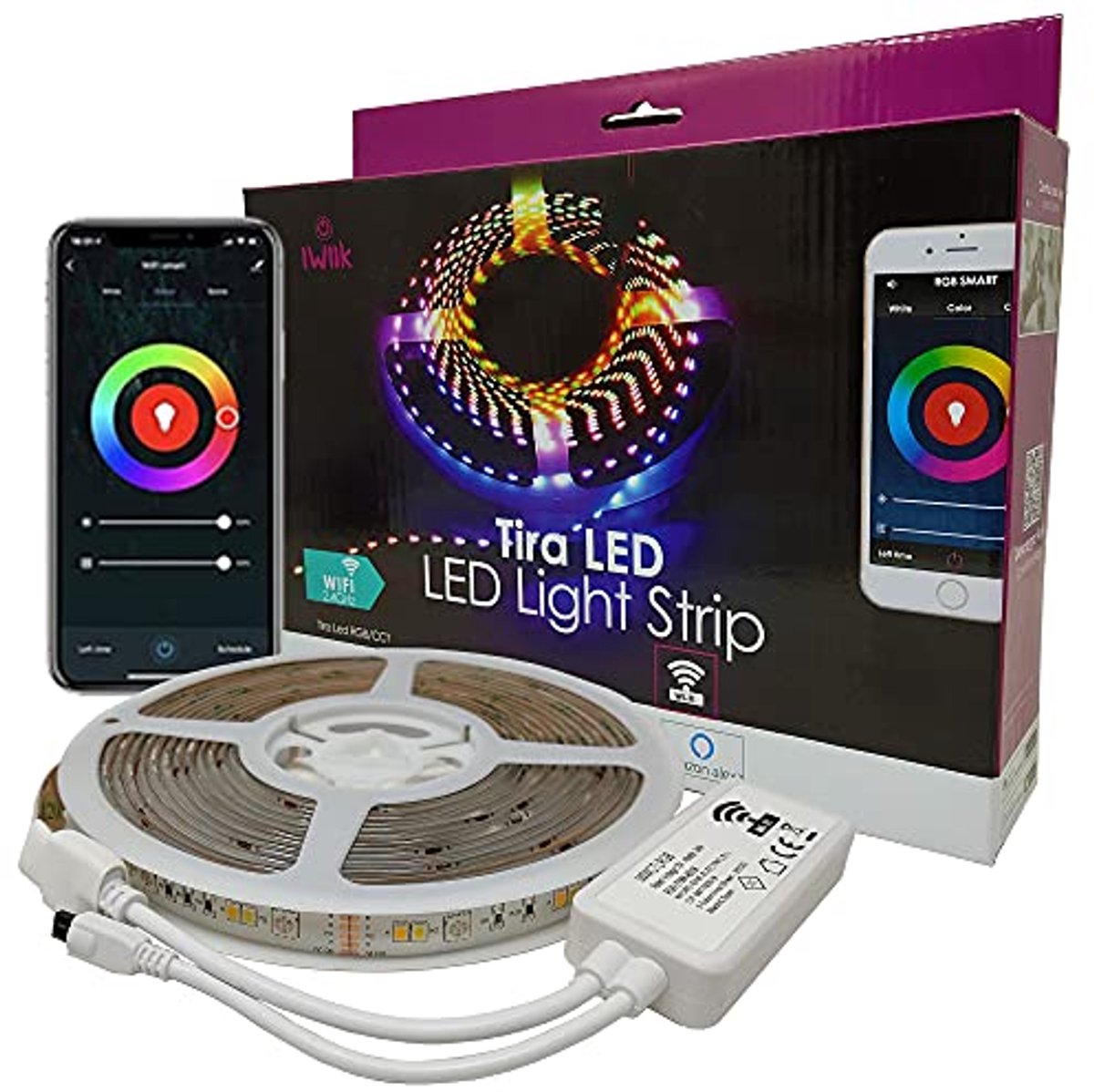 Dimbare WiFi LED-strip 5m RGBW 24W - Decoratieve Verlichting met Tuya App, Alexa en Google Assistant
