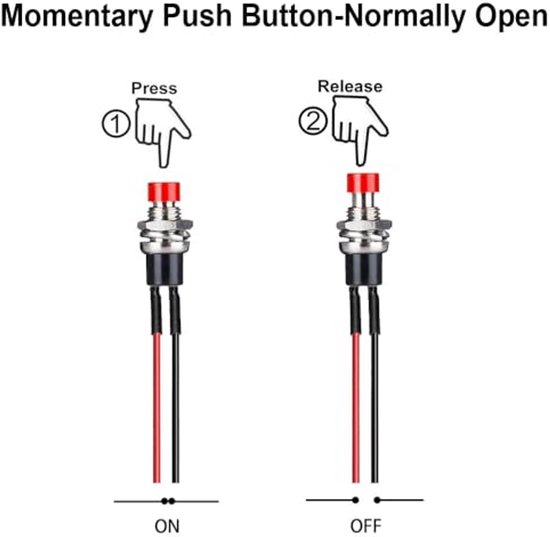 Minidrukknoppen Set van 12 - 7mm Voorbekabelde Momentary Drukknoppen 3V-230V — afbeelding 4