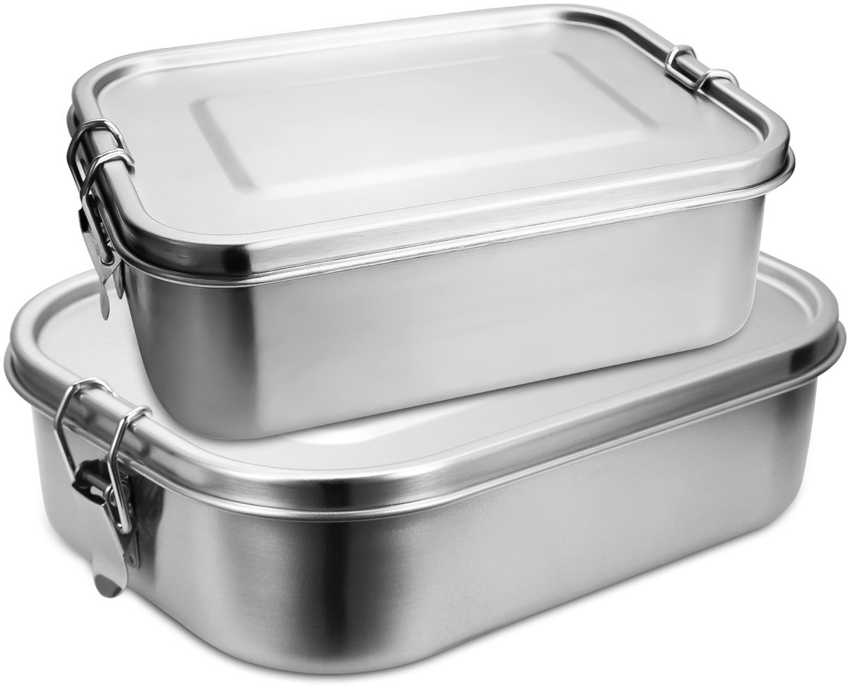 800ML+1200ML Lunchbox RVS - 304 RVS Vershoudbakjes Set 2-delig - Broodtrommel - Luchtdichte & Lekvrije Meal Prep Bakjes - Vriezer- Vaatwasmachinebestendig - BPA-Vrij