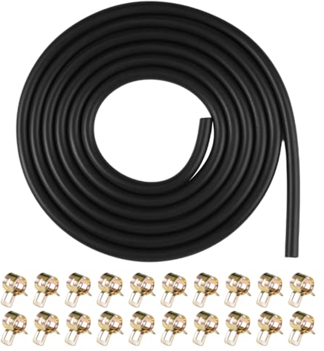 Rubberen Benzineslang 5 mm - 2,4 Meter met 20 Slangklemmen voor Grasmaaiers, Auto's, Tractoren en Motorfietsen