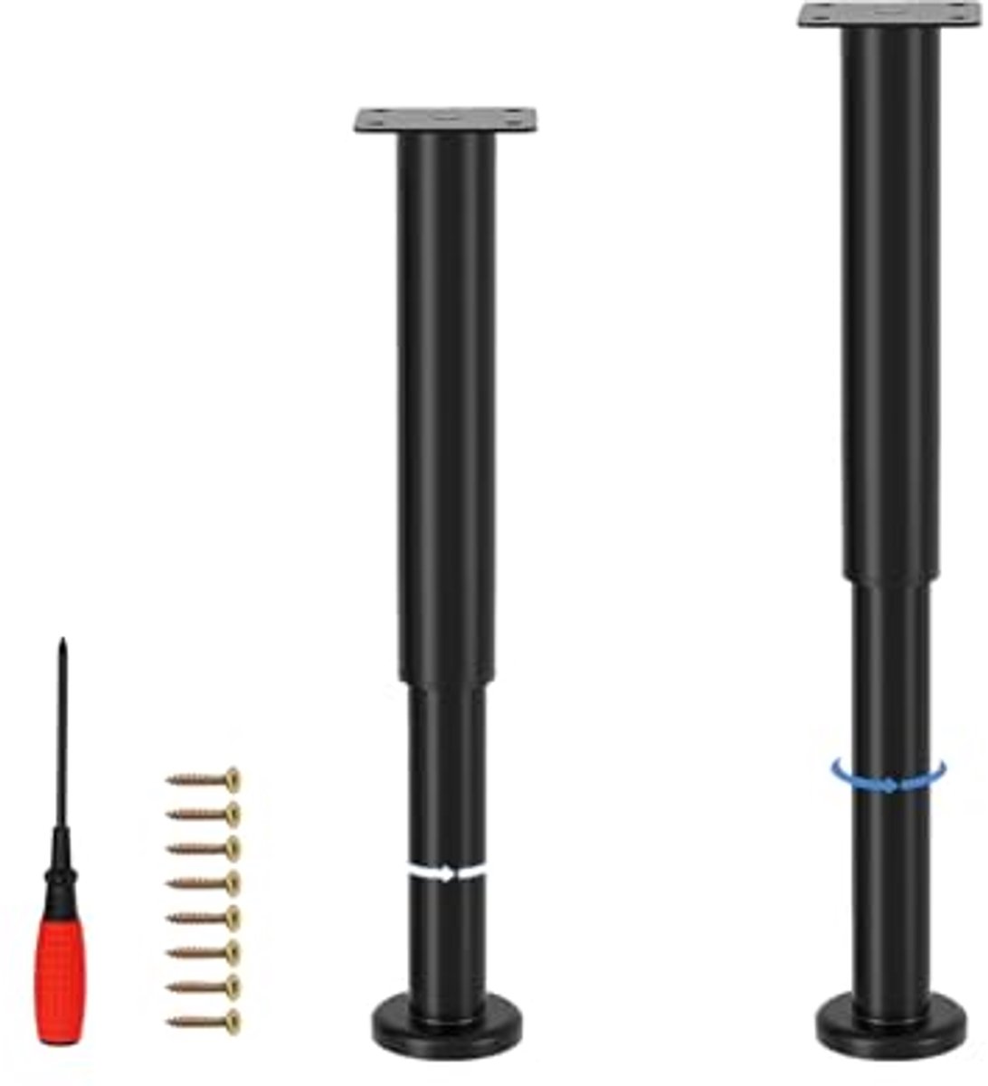 Verstelbare Meubelpoten voor Bank, Tafel en Stoel - Laadvermogen 800kg - Set van 2 (Zwart, 25-43 cm)