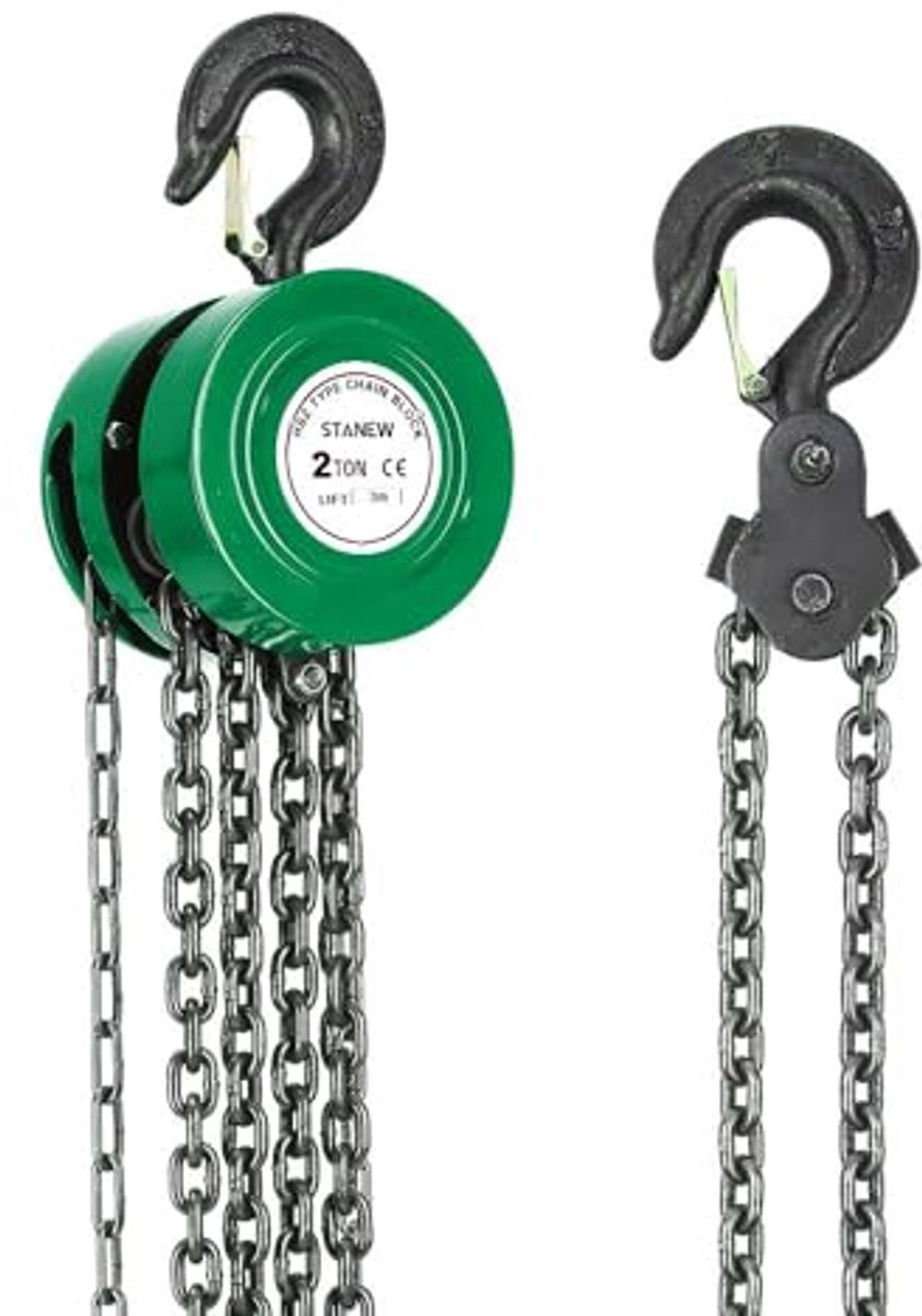 Handmatige kettingtakel - Hefhoogte 3,0 m, Draagvermogen 2 ton, Dubbele laadketting, G80 Ketting, Beveiligde Hefhaak