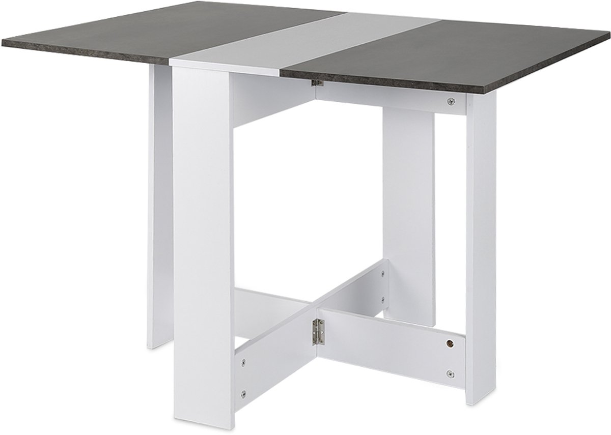 PIPIPOXER-Inklapbare Tafel| Eettafel Uitschuifbaar| Opvouwbaar| 102.5*76*73cm-Wit + Beton