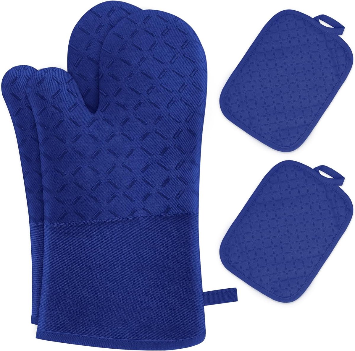Candala Ovenhandschoenen, set van 4, ovenhandschoenen, hittebestendig tot 300 °C, antislip, verlengbaar, zacht, ovenhandschoenen, blauw