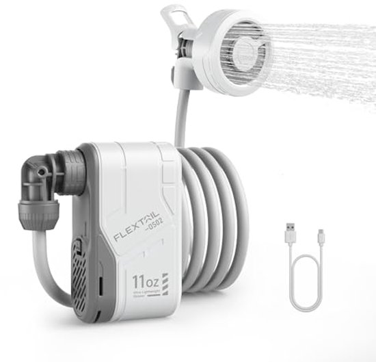 Qbuds Draagbare Campingdouche – Compacte Douchepomp Met 2 USB-batterijen, Voor Kamperen En Reizen