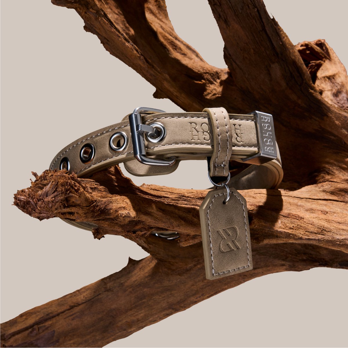 Rough Rough Leren Hondenhalsband - Zachte Halsband voor Kleine Hond en Puppy - Leer (vegan) - Beige maat S