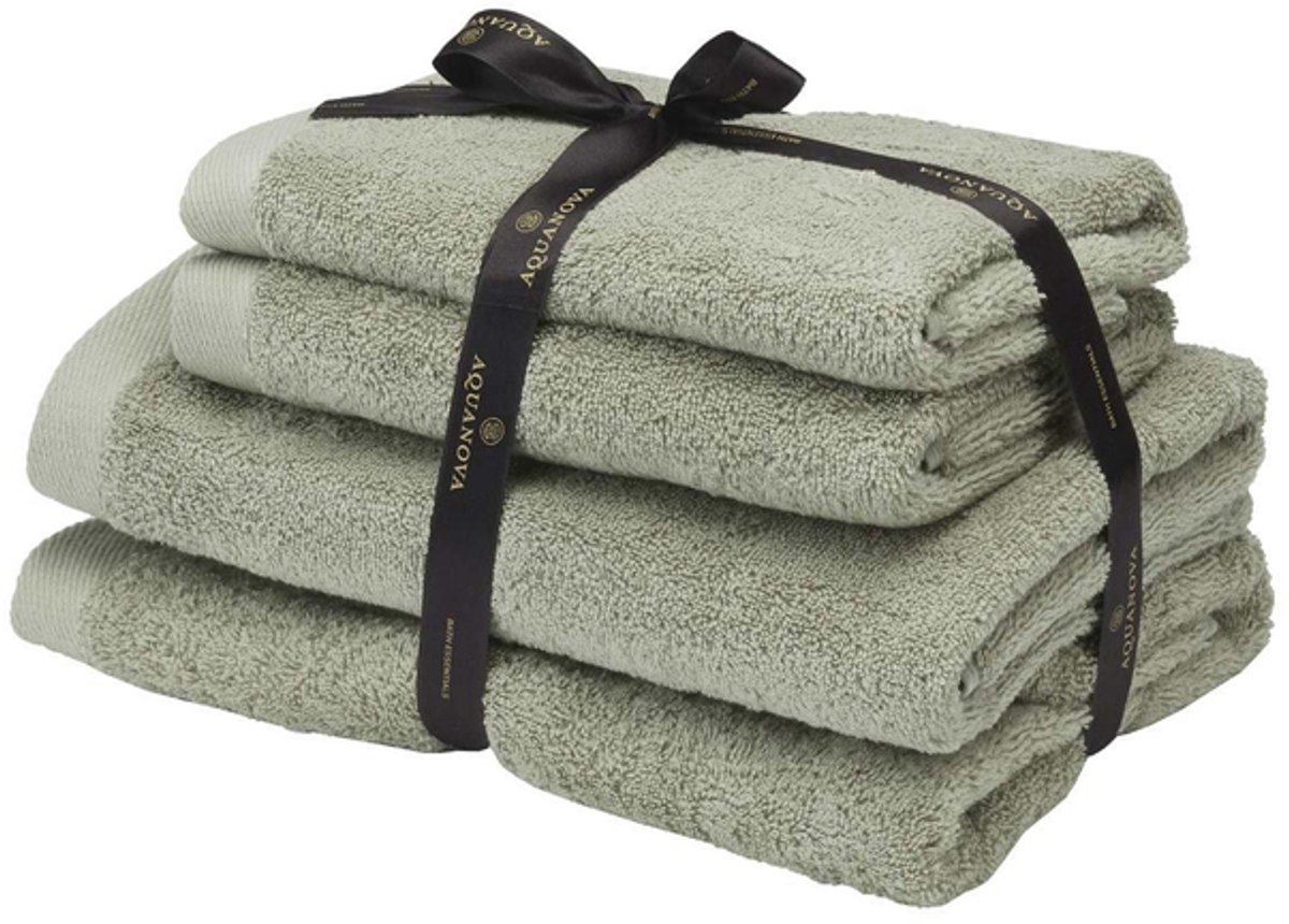 Aquanova Rio - Handdoek bundel - GOTS KATOEN - 2x 50x100 + 2x 67x130 cm - Thyme (groen)