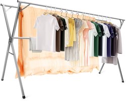AIODE Kledingrek, 240 cm roestvrijstalen droogrek, verstelbaar en opvouwbaar, ruimtebesparend, binnen en buiten met winddichte haken
