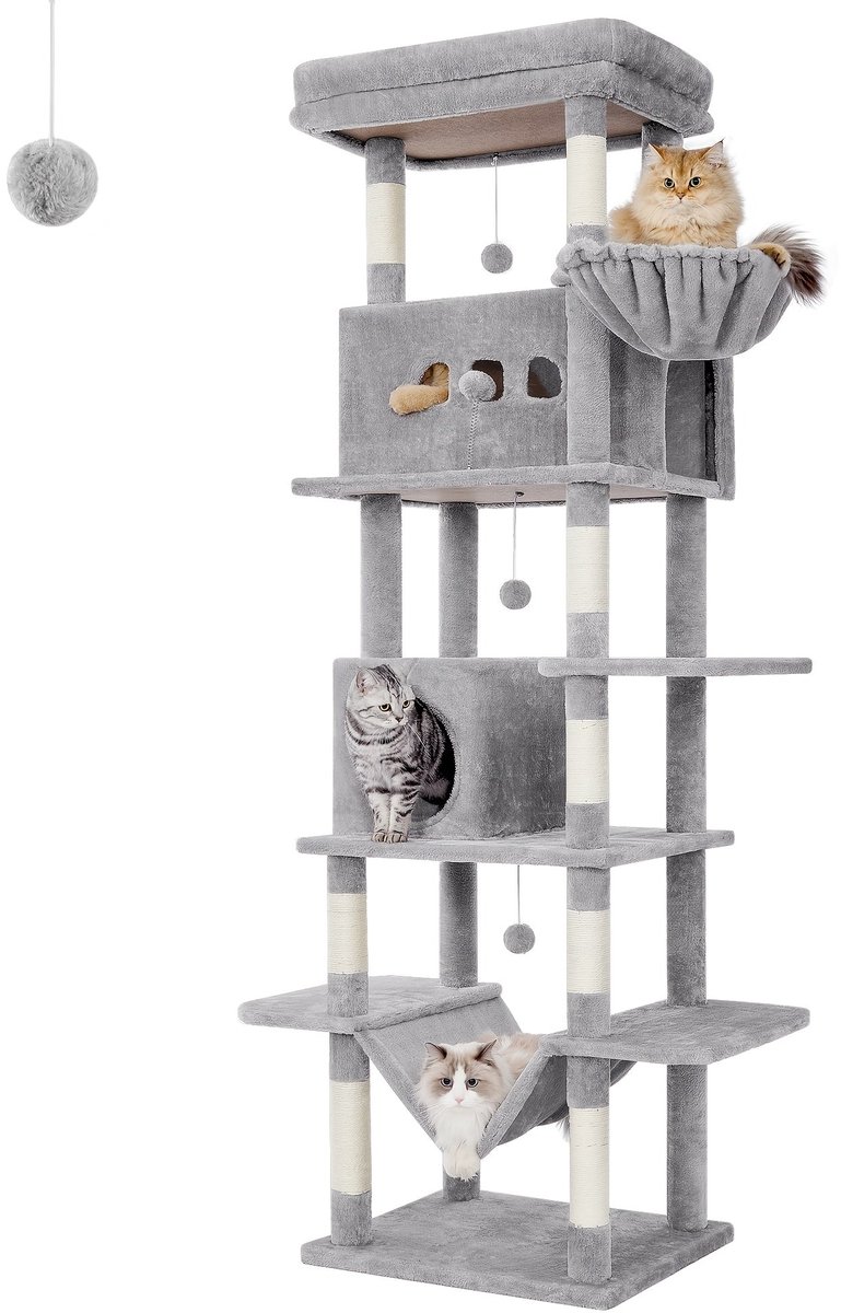 Kattenboom – Krabpaal – Klimpaal – Kattenhuis – Krabmeubel – 210 cm Hoog – 8 Sisal Krabpalen – Lichtgrijs – Met Hangmat en Wasbaar Platform Kattenboom – Krabpaal – Klimpaal – Kattenhuis – Krabmeubel – 210 cm Hoog – 8 Sisal Krabpalen – Lichtgrijs – Met Hangmat en Wasbaar Platform
