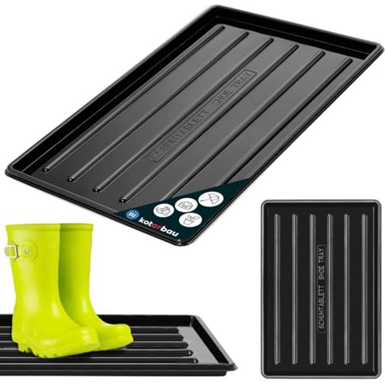KOTARBAU® Schoenenlekbak - Lekbak Schoenen - Kunststof - 45 x 30 cm - Zwart - Schoenendruipbak - Schoenmat - Laarzen Afdruipmat - Lekbak voor Natte Schoenen - Schoenafdruipbak - Schoenenschaal