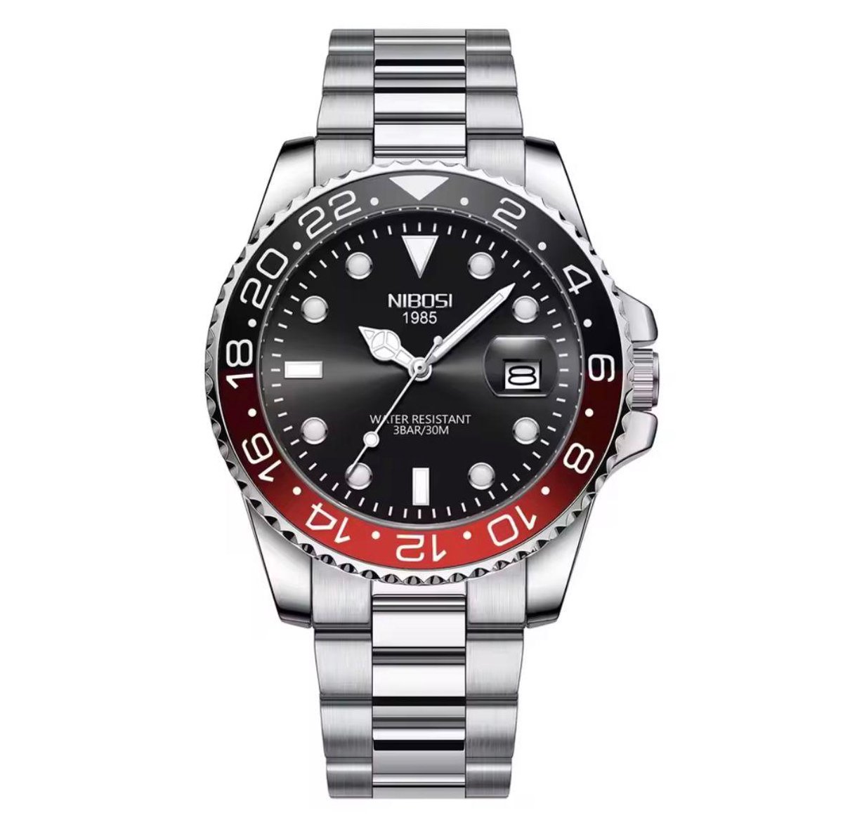 Nibosi - Herenhorloge - Polshorloge - Heren - Horloge - Horlogedoos - Mannen - Pepsi - Zilver Zwart - RVS