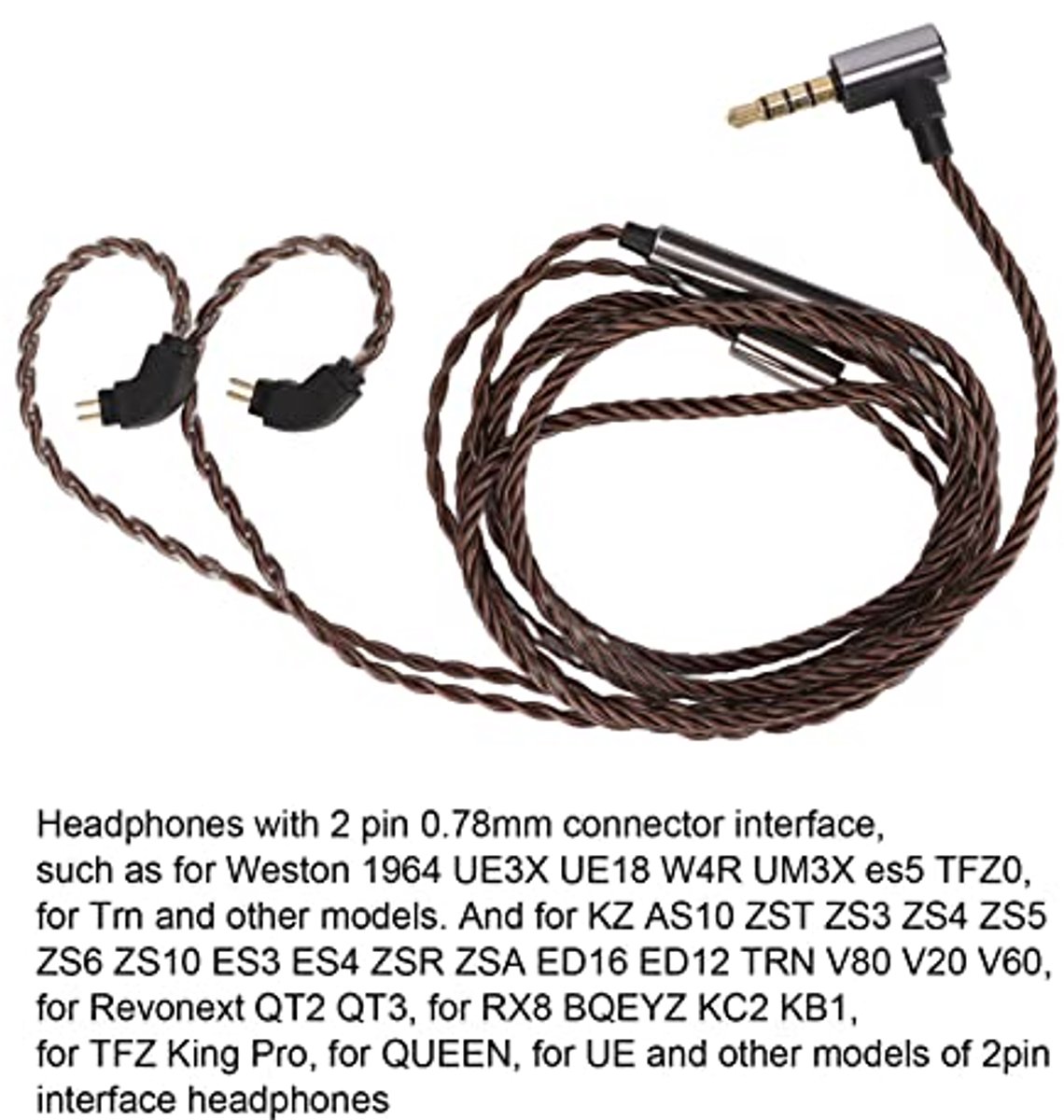 2 Pin 0.78mm Headphone Cable with Microphone, 2 Pin Iem Cable with Microphone for Weston 1964 Ue3x Ue18 W4R, bright copper