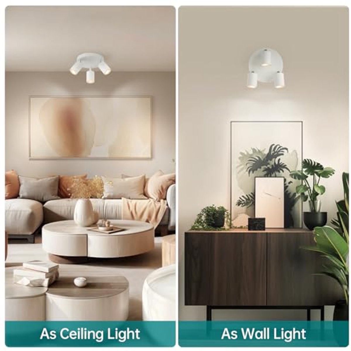 Plafondspot met 3 lichtpunten en draaibare GU10 Fitting voor Woonkamer, Slaapkamer en Keuken