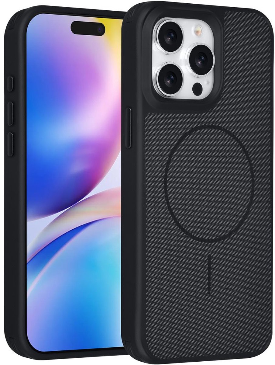 TUNIQ Back cover voor iPhone 15 Pro Max - MagSafe - Carbon Fiber - Antishock - Zwart
