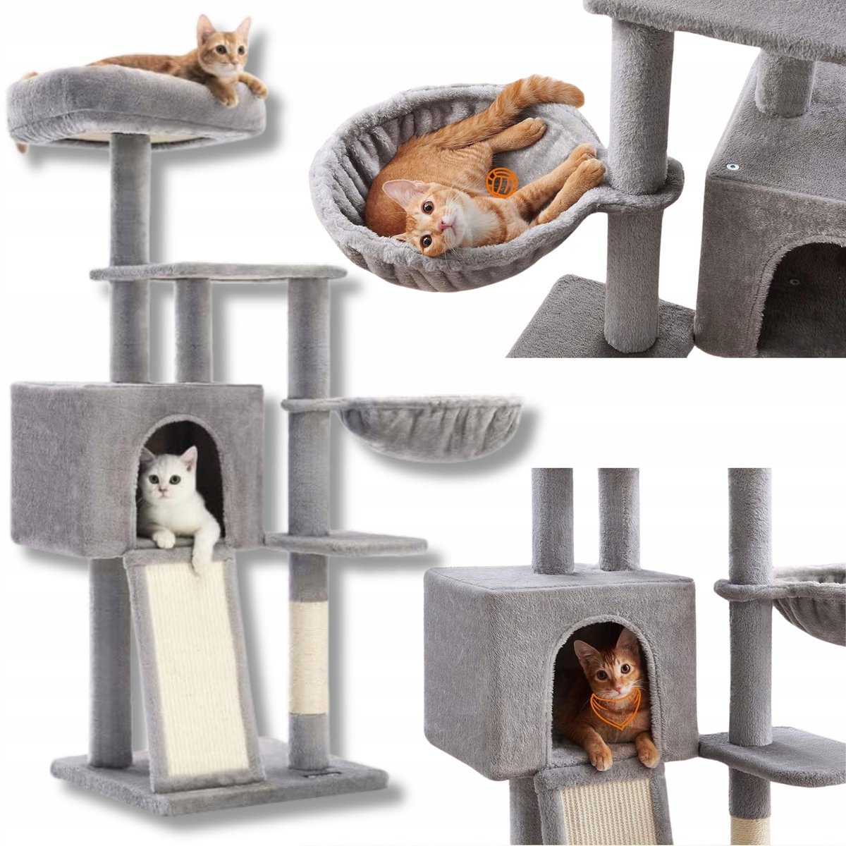 Grote Kattenkrabpaal 135cm, 4 Niveaus, Luxe Huisje & Mand