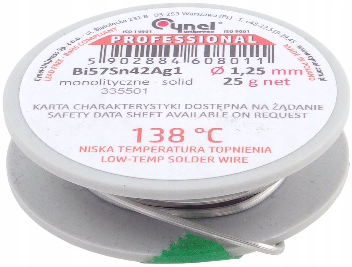 Laagsmeltende soldeertin 138°C, 1,25 mm, 25 g