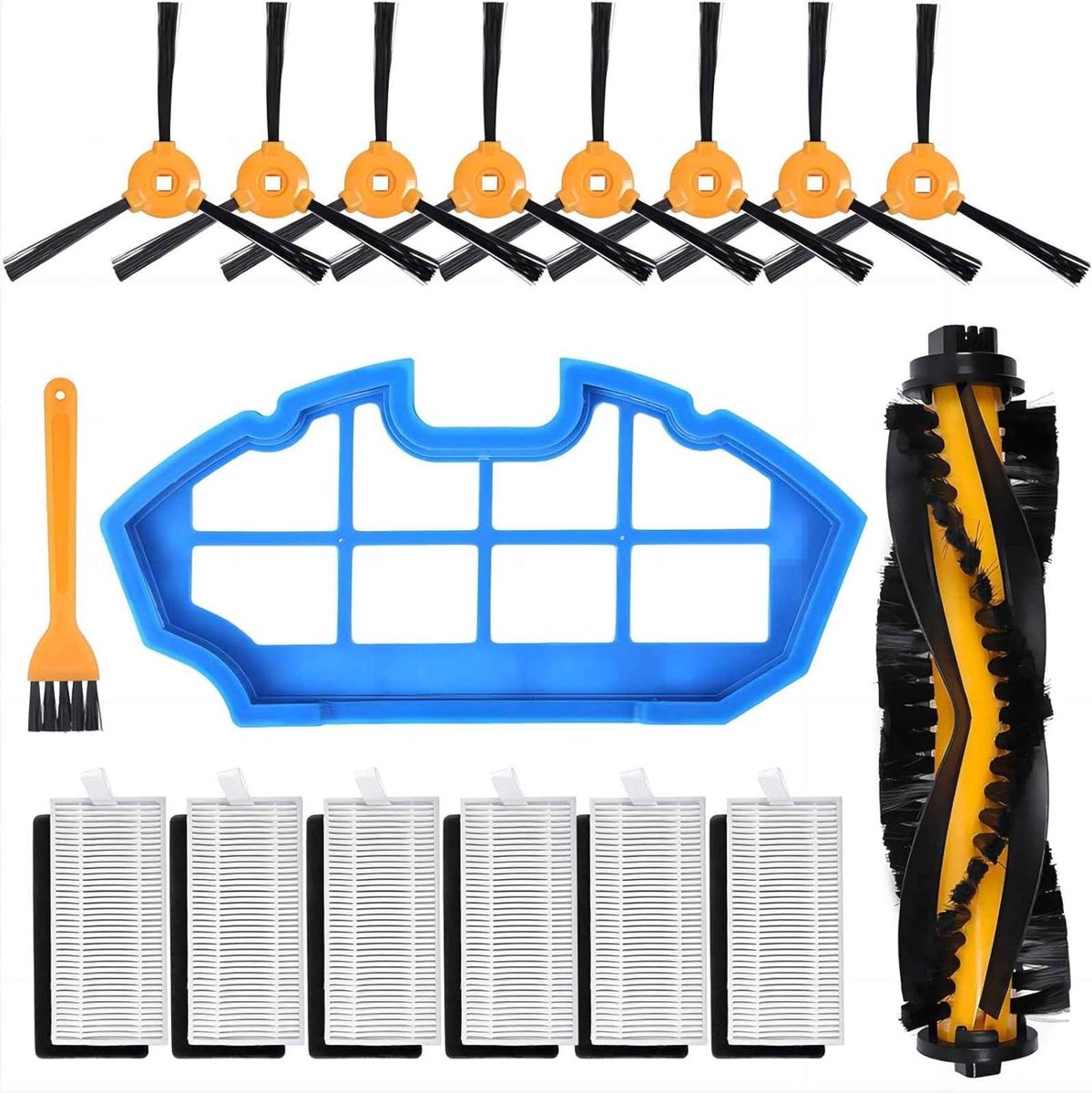 Stofzuigerrobot met 17 reserveonderdelen, HEPA-filter, zijborstels, hoofdborstel.