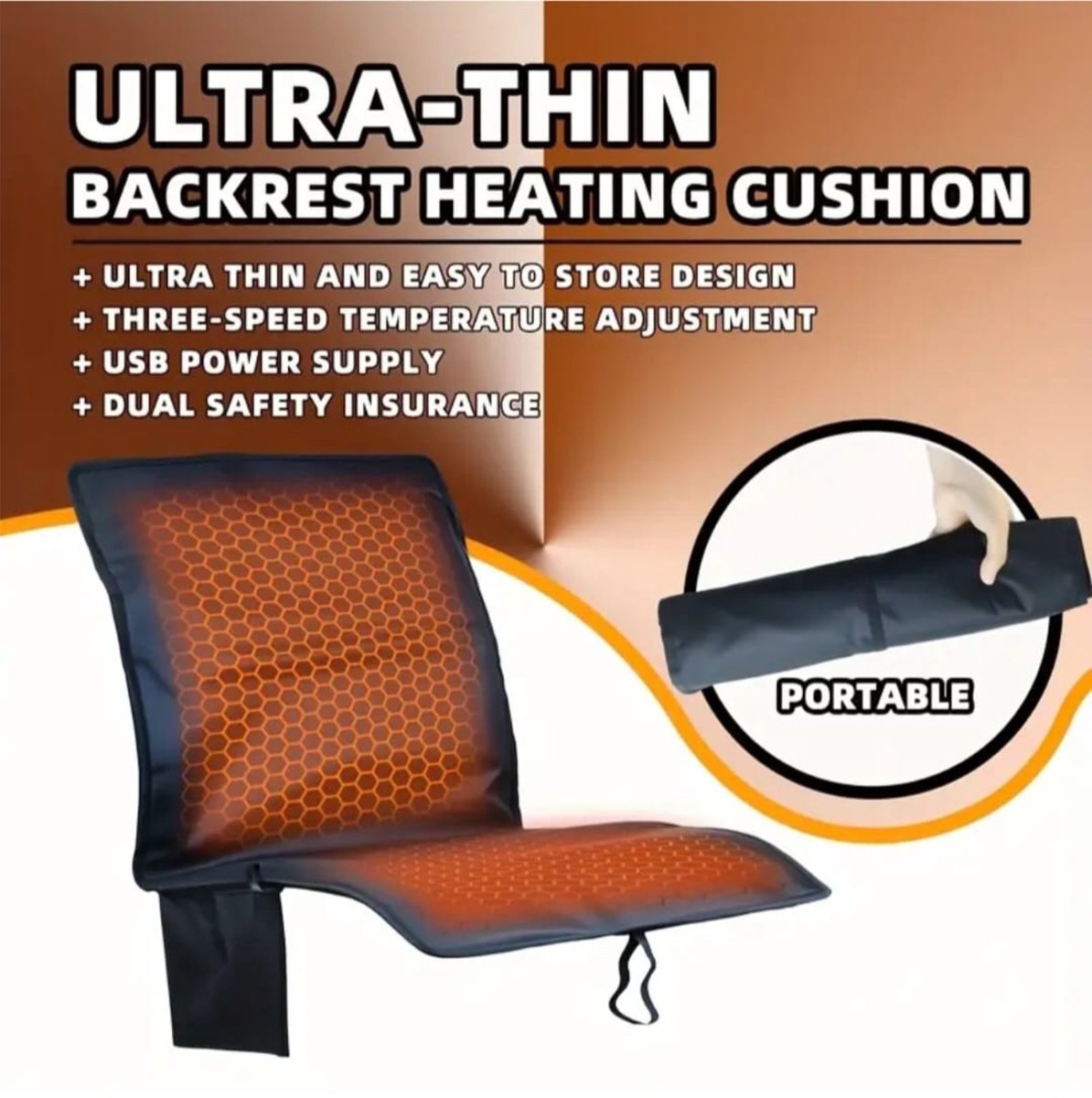 Verwarmd Zitkussen USB – Draagbaar Warmtekussen met 3 Warmtestanden, Ideaal voor Auto, Camping & Buitenactiviteiten