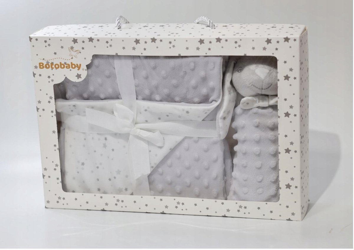BotoBaby Minky Deken met Knuffel Konijn - Cadeauset Grijs