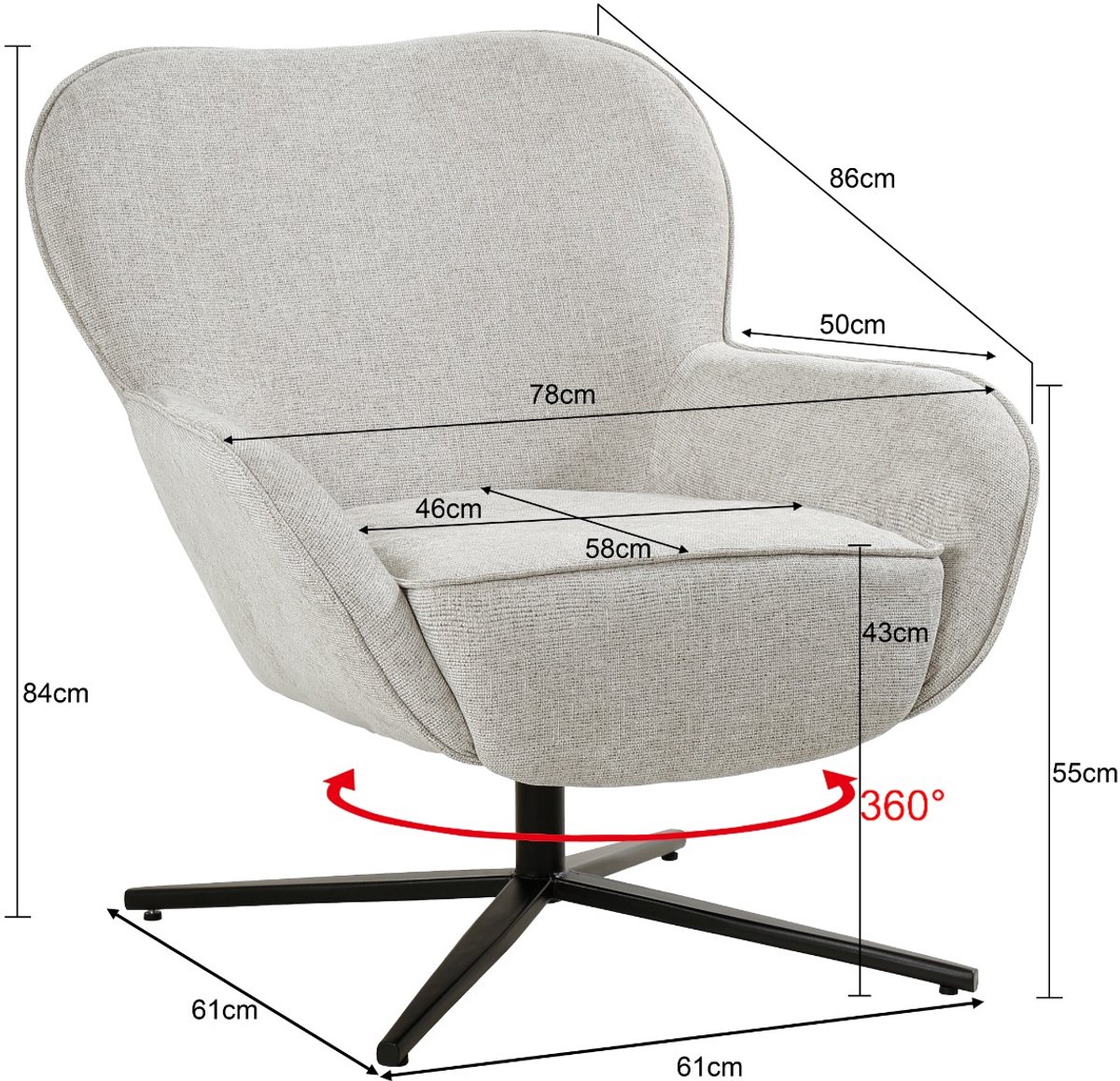Livingfurn Fauteuil Sven - Toffee Beige Stof - Draaibaar