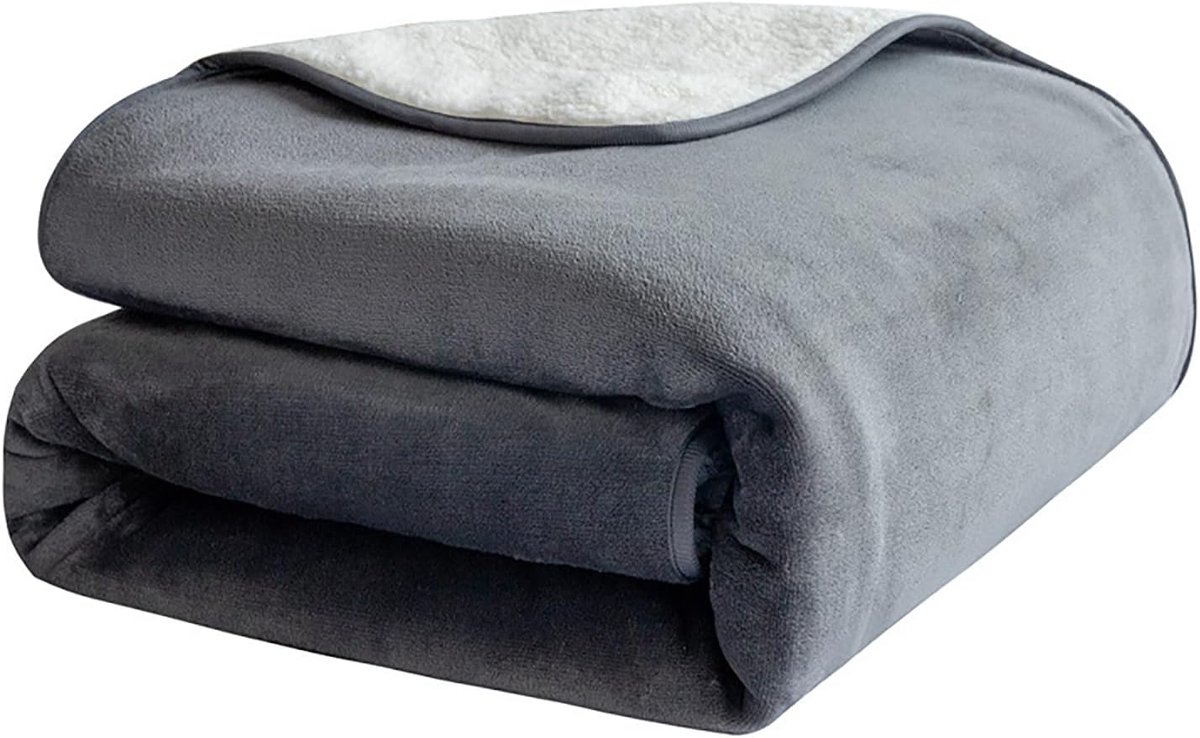 Waterdichte 3-laags Flanel en Sherpa Honden Deken - Omkeerbare Beschermer Hoes - Grijs - 127x152cm
