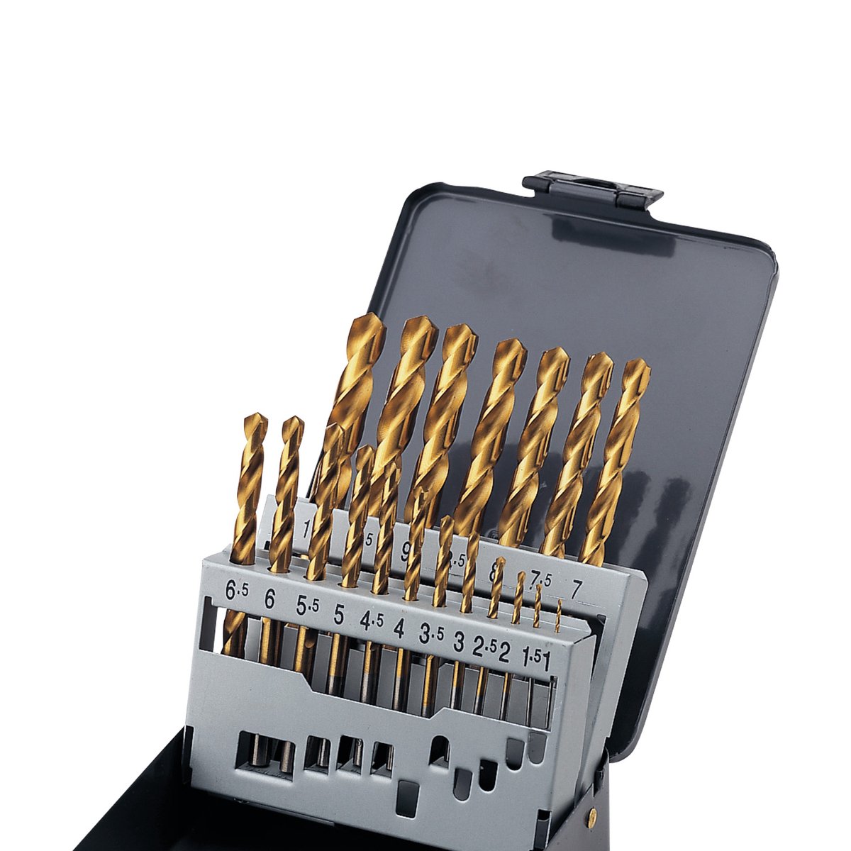 HSS spiraalborenset, 19-delig, precisieboren, frezen, voor horlogemakers en goudsmeden, voor het maken van sieraden, titanium genitreerd, in metalen behuizing