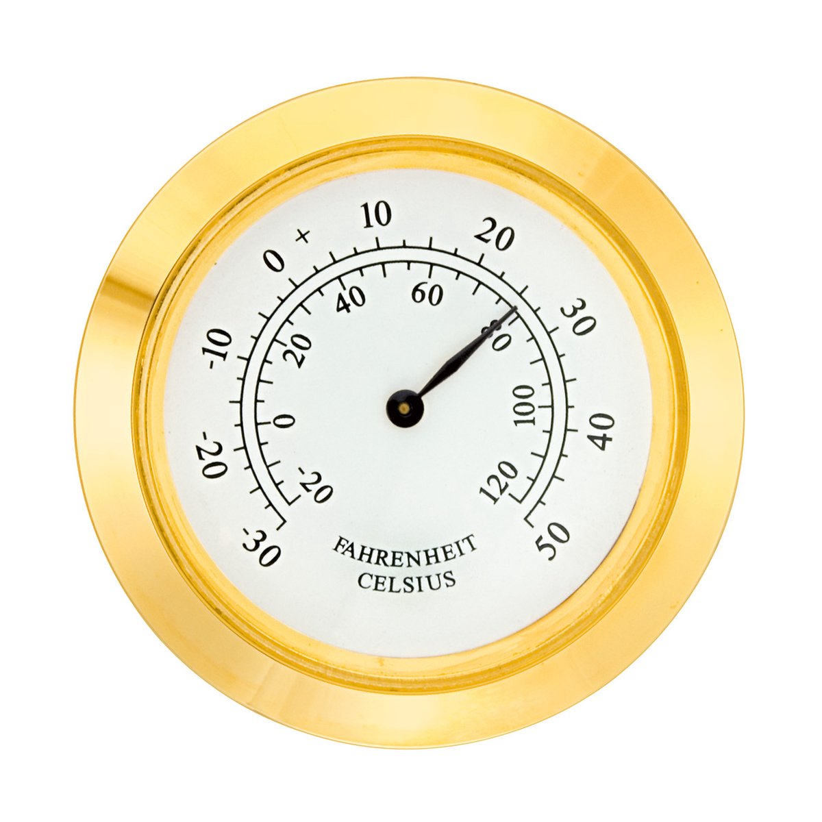 Thermometer, mini-inzetstuk, goudkleurige, wit-antieke wijzerplaat