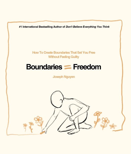 Boekhoes 'Boundaries = Freedom' door Joseph Nguyen met schets van een persoon die bloemen plant.