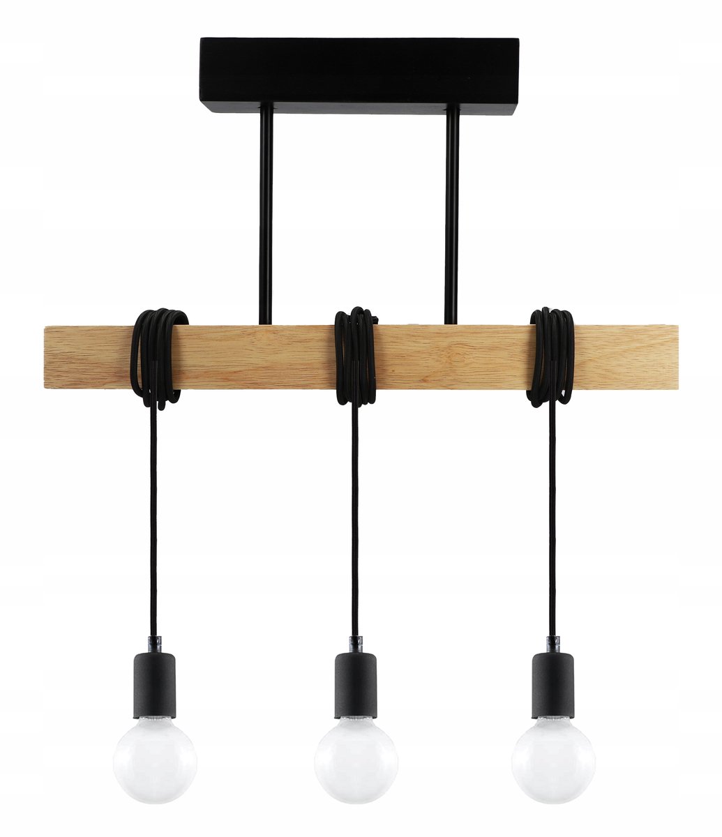 Loft Houten Balk Hanglamp Zwart 3xE27 Plafondlamp