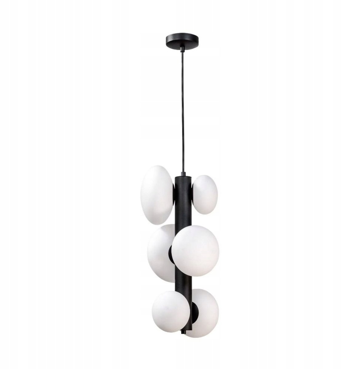 Zwarte Tuba Hanglamp met Witte Glazen Kappen - OMI 1194