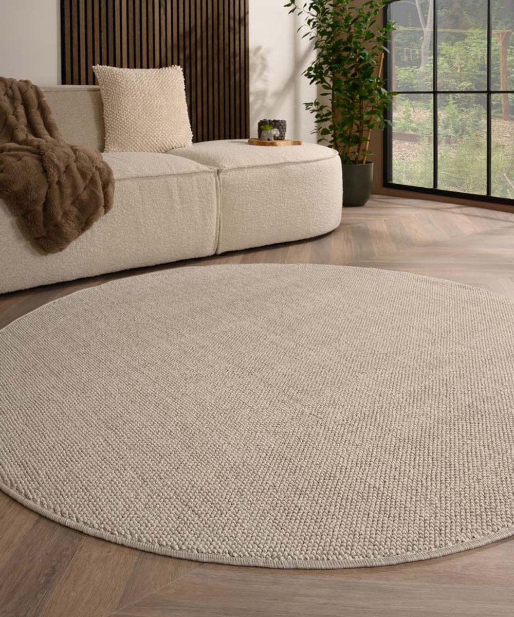 Rond laagpolig vloerkleed - Loom zilver 200 cm