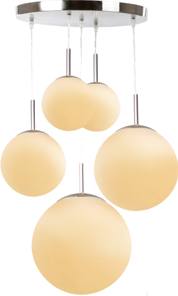 Hanglamp Globo Balla - Metaal/Nikkel mat - Opaal glas - 5 lichts