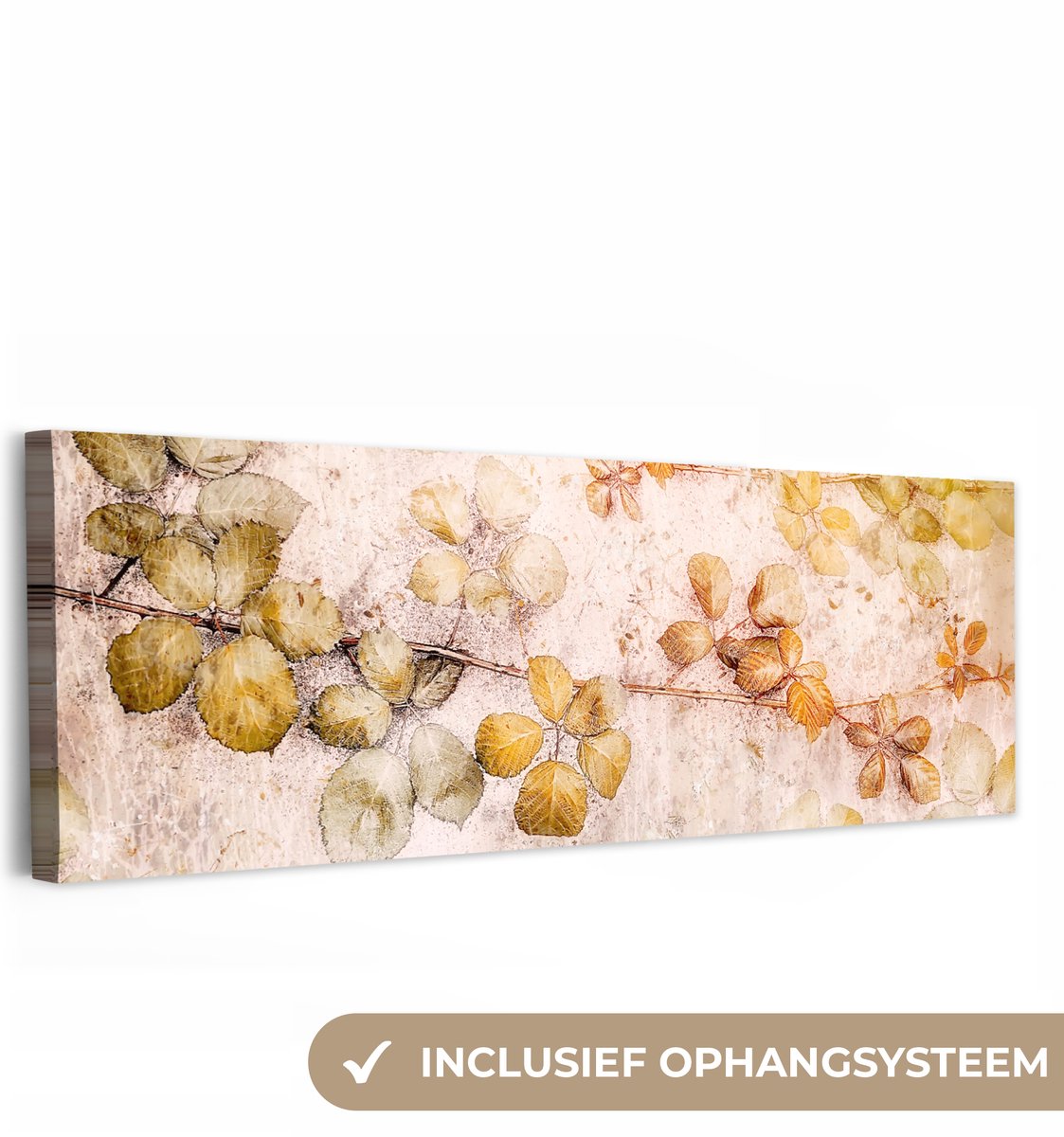 Canvas schilderij 90x30 cm - Wanddecoratie Bloemen - Bladeren - Kunst - Verf - Muurdecorat