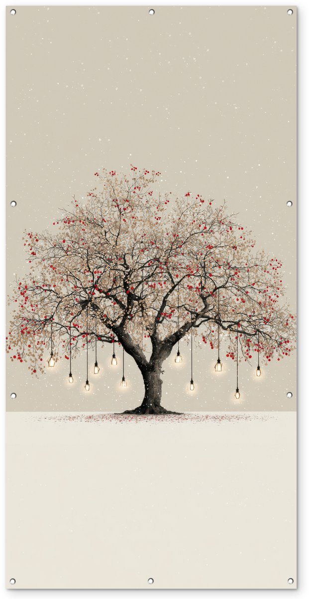 Tuindecoratie Lichtboom 100x200 cm voor Kerst. Meerkleurig tuinschilderij voor buiten.