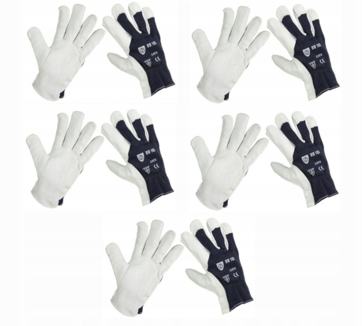Werkplaatshandschoenen wit, marineblauw, maat 9, 5 paar