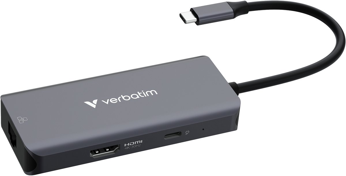 Verbatim 32157 - USB-C Hub - 6 poorten: RJ45, HDMI, USB-C PD, 3 x USB-A 3.2 Gen 1