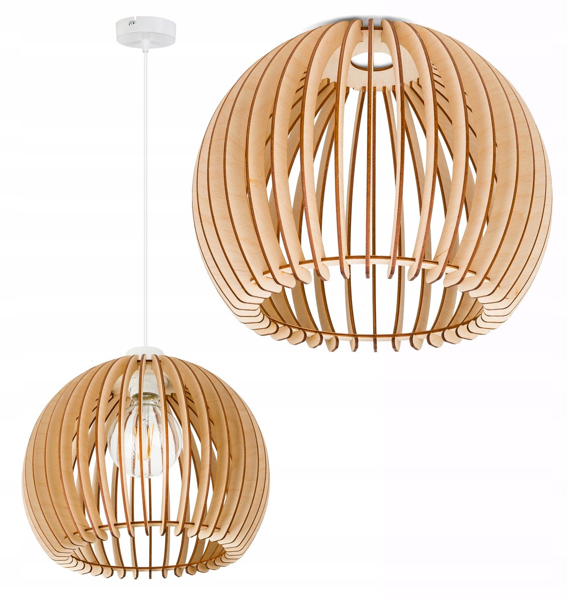 Hanglamp XL Hout Bol E27 Loft Stijl 36cm